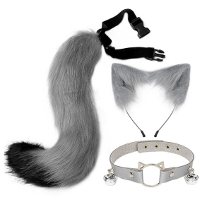Animal Set - 3 Pieces Furry Fox Gray/Black