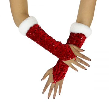 Gloves Fingerless Festive Red Sequin