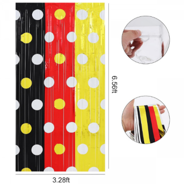 Foil Curtain - Black Red Yellow Polka Dot Tinsel Fringe