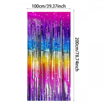 Foil Curtain - Rainbow Gradient Star Tinsel Fringe