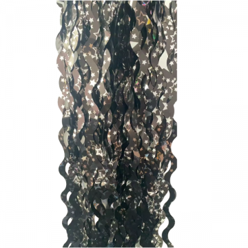 Foil Curtain - Wavy Star Tinsel Fringe Black
