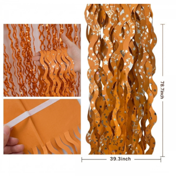 Foil Curtain - Wavy Star Tinsel Fringe Orange