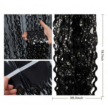 Foil Curtain - Wavy Star Tinsel Fringe Black