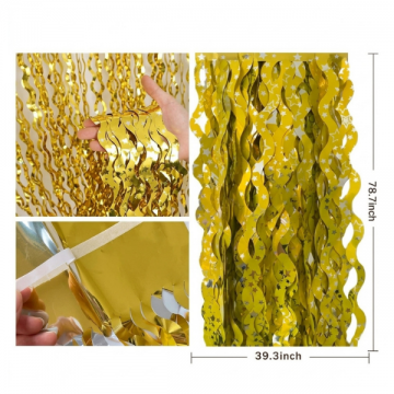 Foil Curtain - Wavy Star Tinsel Fringe Yellow