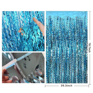 Foil Curtain - Wavy Blue Tinsel Fringe