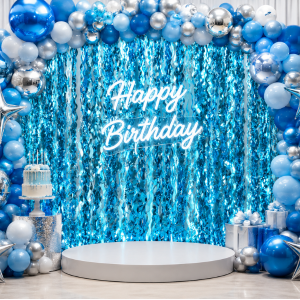 Foil Curtain - Wavy Blue Tinsel Fringe
