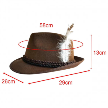 Oktoberfest Hat with Feather Traditional Bavarian - Brown