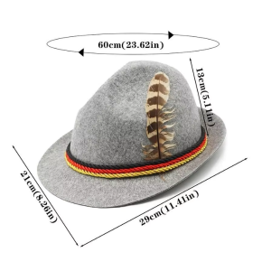 German Oktoberfest Hat with Feather & German Flag Rope - Gray