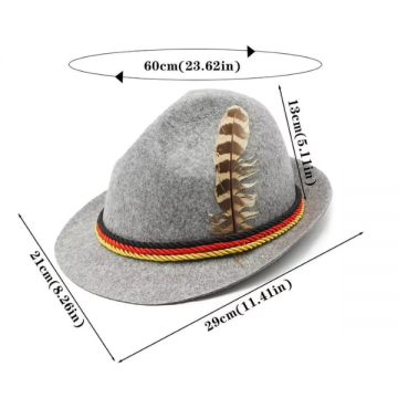 German Oktoberfest Hat with Feather & German Flag Rope - Gray