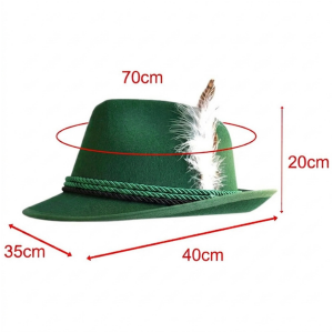 Oktoberfest Hat with Feather and Green & Black Rope Traditional Bavarian - Green