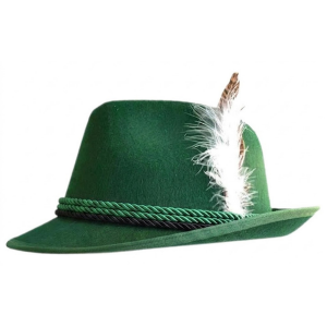 Oktoberfest Hat with Feather and Green & Black Rope Traditional Bavarian - Green