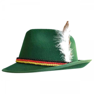 Oktoberfest Hat with Feather Green & Black Rope Traditional Bavarian - Green
