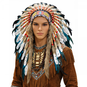 Ceremonial Tribal Warrior White & Blue Feather Headdress