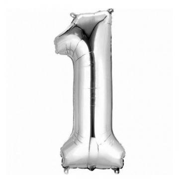 Balloon - Foil Number Silver ONE - 34"