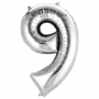 Balloon - Foil Number Silver NINE - 34"