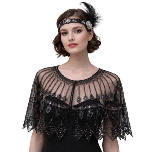 Gatsby Sequin 1920s Shawl Black