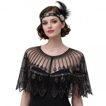 Gatsby Sequin 1920s Shawl Black