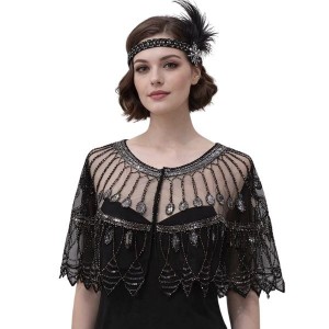Gatsby Sequin 1920s Shawl Black & Silver