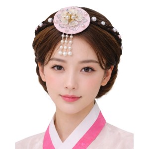 Korean Braided Pearl Floral Headband - Pink