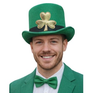 St. Patrick's Day - Deluxe Green Leprechaun Top Hat with Gold Shamrock