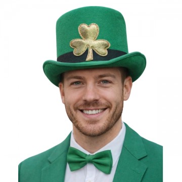 St. Patrick's Day - Deluxe Green Leprechaun Top Hat with Gold Shamrock