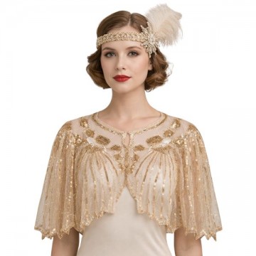Gatsby Sequin 1920s Shawl Champagne Gold