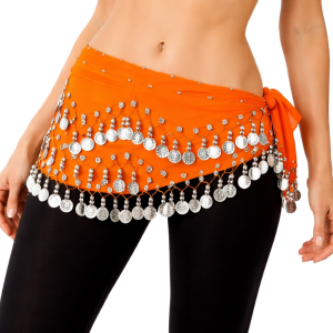 Belly Dance Chiffon Scarf - Orange & Silver