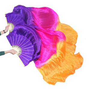 Belly Dance Fan Set Veil - Purple/Pink/Orange