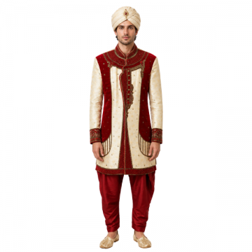 Deluxe Maharaja Sherwani Royal Ivory & Crimson