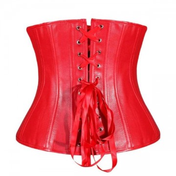 Corset Strapless Leather Top Red
