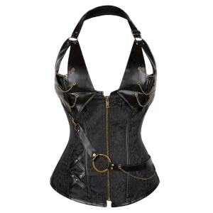 Corset Steampunk Gothic Chain Halter Bustier Black