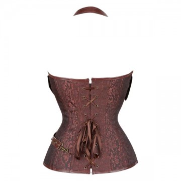 Corset Steampunk Gothic Chain Halter Bustier Brown