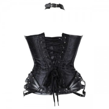 Corset with Choker Gothic Strappy Harness Black