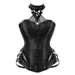 Corset with Choker Gothic Strappy Harness Black