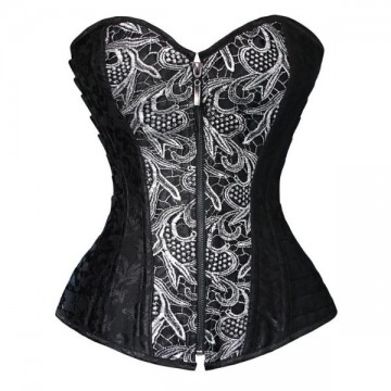 Corset Gothic Black Silver Lace Strapless Bustier