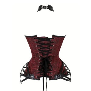 Corset with Choker Gothic Strappy Harness Red