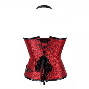 Corset Steampunk Gothic Chain Halter Bustier Red & Black