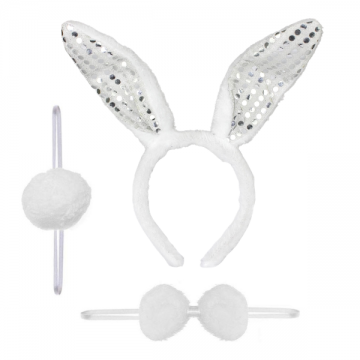 Bunny Sequin Ears Set - White & Blue