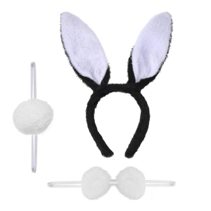 Bunny Ears Set with Tail & Bow Tie - Black & White