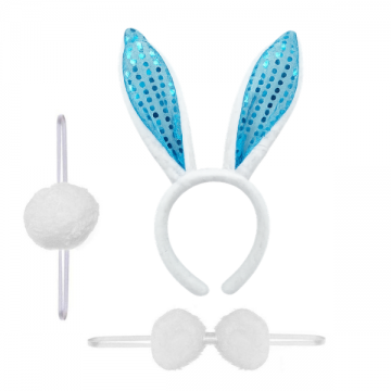 Bunny Sequin Ears Set - White & Blue
