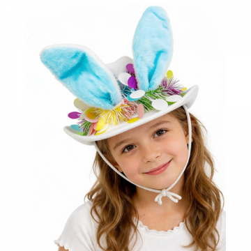 Easter Bunny Floral Top Hat - White & Blue