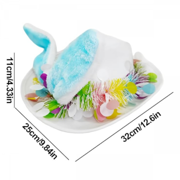 Easter Bunny Floral Top Hat - White & Blue