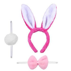 Bunny Ears Set with Tail & Bow Tie - Magenta & White