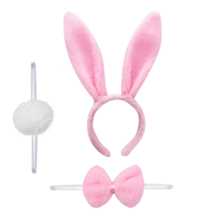 Bunny Ears Set with Tail & Bow Tie - Pink