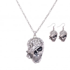 Silver Skull Head necklace & Earrings Set