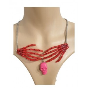 Skull Hand Necklace - Red