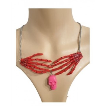 Skull Hand Necklace - Red
