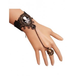 Black lace pirate skull head Bracelet with ring