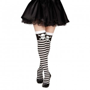 Black & White Stripes with Skull Stocking