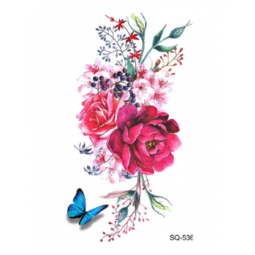 Temporary Small Tattoo Floral Bouquet with Butterfly